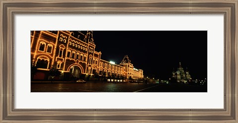 Framed Facade of a building lit up at night, GUM, Red Square, Moscow, Russia Print