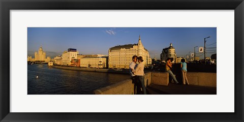 Framed Side profile of a couple romancing, Moskva River, Moscow, Russia Print