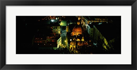 Framed High angle view of buildings lit up at night, Guanajuato, Mexico Print