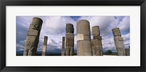 Framed Low angle view of clouds over statues, Atlantes Statues, Temple of Quetzalcoatl, Tula, Hidalgo State, Mexico Print