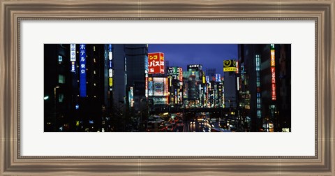 Framed Buildings lit up at night, Shinjuku Ward, Tokyo Prefecture, Kanto Region, Japan Print