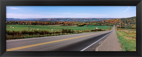 Framed Road passing through a field, Finger Lakes, New York State, USA Print