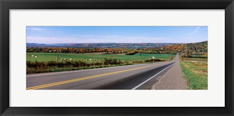 Framed Road passing through a field, Finger Lakes, New York State, USA Print