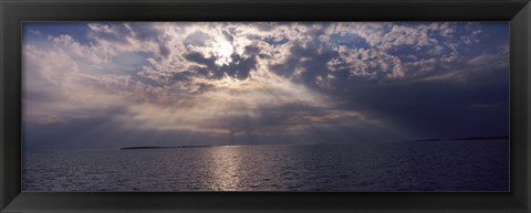 Framed Sunset over the sea, Gulf Of Mexico, Cedar Key, Levy County, Florida, USA Print