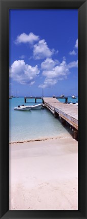 Framed Boats moored at a pier, Sandy Ground, Anguilla Print