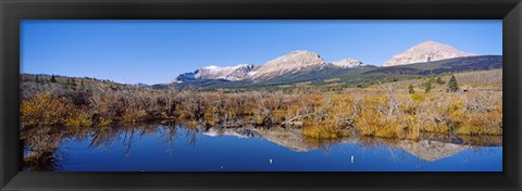 Framed Reflection of mountains in water, Milk River, US Glacier National Park, Montana, USA Print