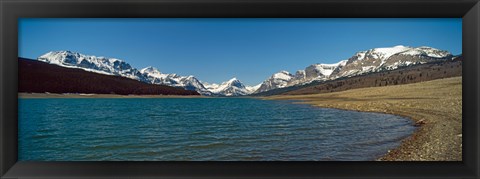 Framed Lake with snow covered mountains in the background, Sherburne Lake, US Glacier National Park, Montana, USA Print