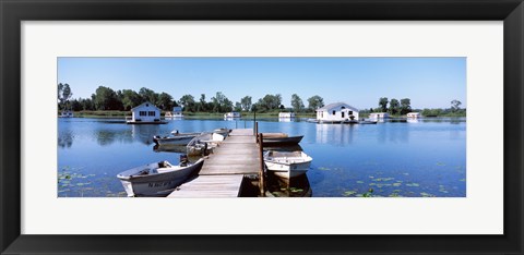 Framed Boathouses in a lake, Lake Erie, Erie, Pennsylvania, USA Print