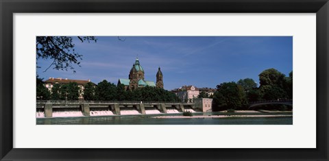 Framed Church at the riverside, St. Luke Church, Isar, Munich, Bavaria, Germany Print