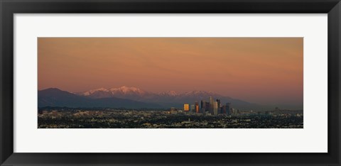 Framed High angle view of a city at dusk, Los Angeles, California, USA Print