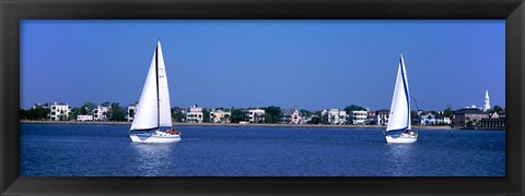 Framed Sailboats in the Atlantic ocean with mansions in the background, Intracoastal Waterway, Charleston, South Carolina, USA Print