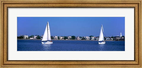 Framed Sailboats in the Atlantic ocean with mansions in the background, Intracoastal Waterway, Charleston, South Carolina, USA Print