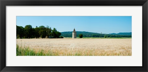 Framed Wheatfield with stone tower, Meyrargues, Bouches-Du-Rhone, Provence-Alpes-Cote d&#39;Azur, France Print