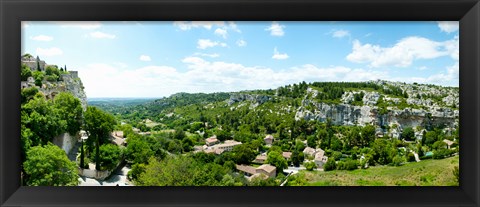 Framed High angle view of limestone hills with houses, Les Baux-de-Provence, Bouches-Du-Rhone, Provence-Alpes-Cote d&#39;Azur, France Print