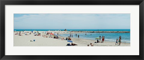 Framed Tourists on the beach, Saintes-Maries-De-La-Mer, Bouches-Du-Rhone, Provence-Alpes-Cote d&#39;Azur, France Print