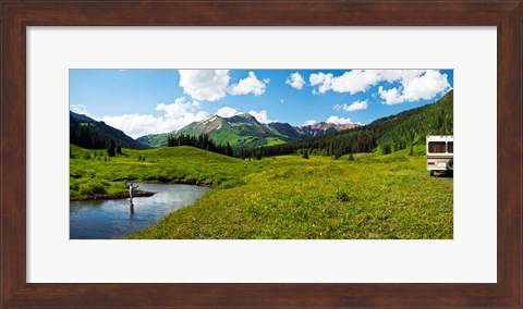 Framed Man camping along Slate River, Crested Butte, Gunnison County, Colorado, USA Print