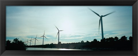 Framed Wind turbines in motion at dusk, Provence-Alpes-Cote d&#39;Azur, France Print