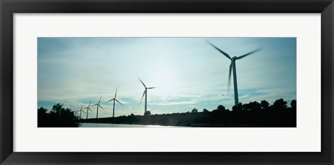 Framed Wind turbines in motion at dusk, Provence-Alpes-Cote d&#39;Azur, France Print