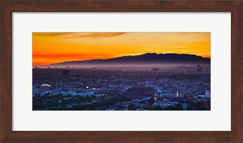 Framed Buildings in a city with mountain range in the background, Santa Monica Mountains, Los Angeles, California, USA Print