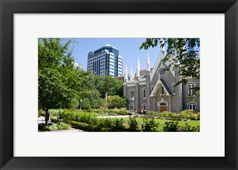 Framed Assembly hall in a city, Salt Lake Assembly Hall, Temple Square, Salt Lake City, Utah, USA Print