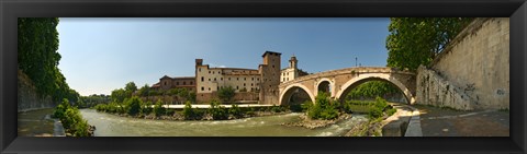 Framed Bridge across a river, Pons Fabricius, Tiber River, Rome, Lazio, Italy Print