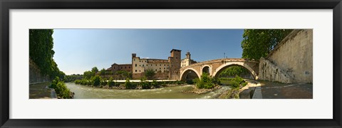 Framed Bridge across a river, Pons Fabricius, Tiber River, Rome, Lazio, Italy Print