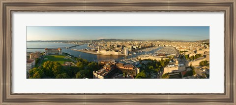 Framed High angle view of a city with port, Marseille, Bouches-du-Rhone, Provence-Alpes-Cote D&#39;Azur, France Print