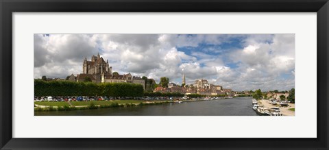 Framed Cathedral at the waterfront, Cathedrale Saint-Etienne D&#39;Auxerre, Auxerre, Burgundy, France Print