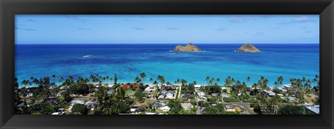 Framed High angle view of a town at waterfront, Lanikai, Oahu, Hawaii, USA Print