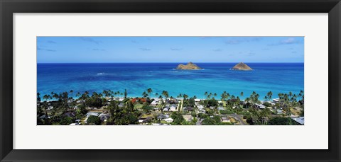 Framed High angle view of a town at waterfront, Lanikai, Oahu, Hawaii, USA Print