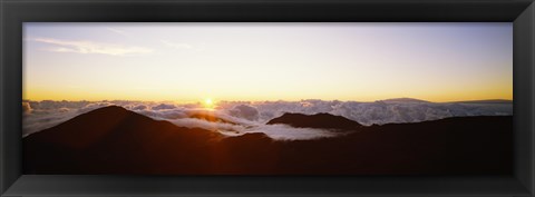 Framed Volcanic landscape covered with clouds, Haleakala Crater, Maui, Hawaii, USA Print