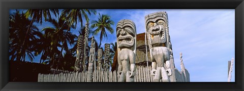 Framed Totem poles, Puuhonua O Honaunau National Historical Park, Hawaii, USA Print