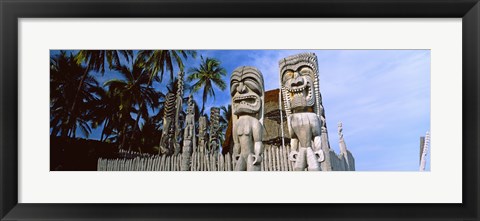 Framed Totem poles, Puuhonua O Honaunau National Historical Park, Hawaii, USA Print