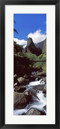 Framed Stream flowing through a valley, Iao Needle, Iao Valley, Wailuku, Maui, Hawaii, USA Print