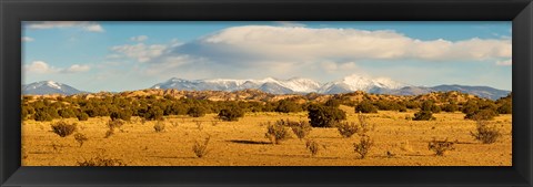 Framed High desert plains landscape with snowcapped Sangre de Cristo Mountains in the background, New Mexico Print