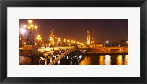 Framed Bridge across the river at night, Pont Alexandre III, Seine River, Paris, Ile-De-France, France Print