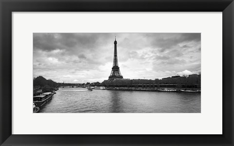 Framed Eiffel Tower from Pont De Bir-Hakeim, Paris, France (black and white) Print