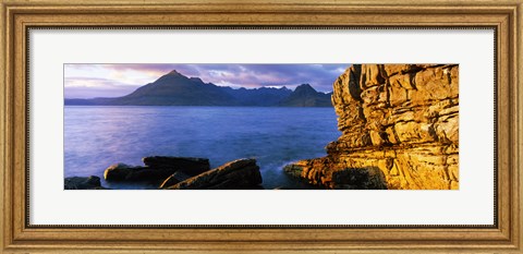 Framed Rock formations at coast, Elgol, Black Cuillin, Isle of Skye, Inner Hebrides, Scotland Print