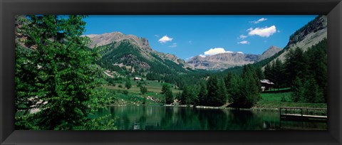 Framed Reflection of trees in a lake, Estenc Valley, French Riviera, France Print