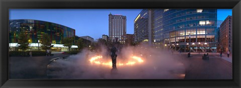 Framed La Joute by Jean-Paul Riopelle during the flaming phase of its kinetic cycle at dusk, Montreal, Quebec, Canada Print