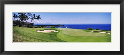 Framed Golf course at the oceanside, The Manele Golf course, Lanai City, Hawaii Print