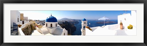 Framed Rooftop view of buildings at the waterfront, Santorini, Greece Print