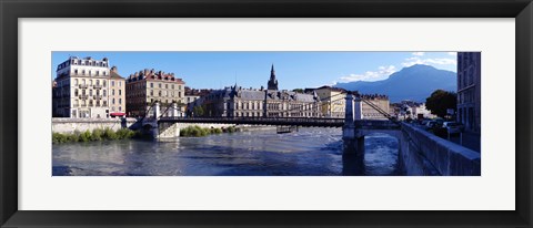 Framed Chain bridge over a river, Grenoble, Rhone-Alpes, France Print