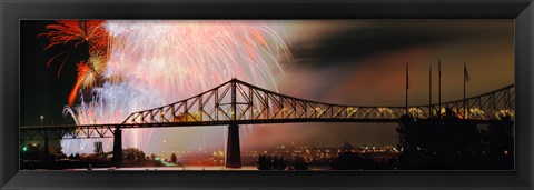 Framed Fireworks over the Jacques Cartier Bridge at night, Montreal, Quebec, Canada Print