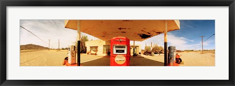 Framed Closed gas station, Route 66, USA Print