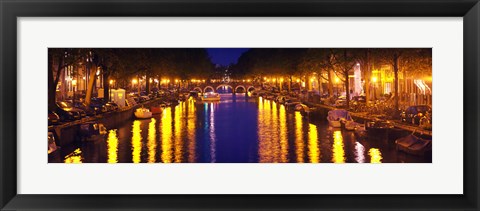 Framed Canal at night, Amsterdam, Netherlands Print