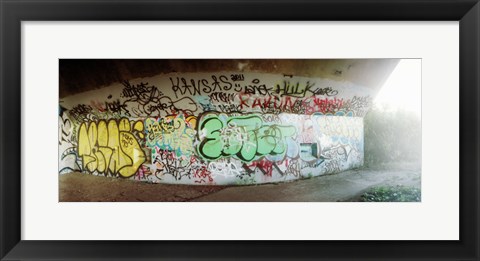 Framed Abandoned underpass wall covered with graffiti at Fort Tilden beach, Queens, New York City, New York State, USA Print