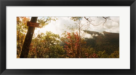 Framed Trees with Sunset Rock sign, Kaaterskill Falls area, Catskill Mountains, New York State, USA Print