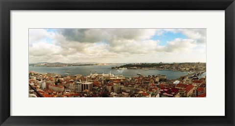 Framed High angle view of a city with cruise ship, Istanbul, Turkey Print