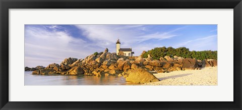 Framed Lighthouse at the coast, Pontusval Lighthouse, Brignogan-Plage, Finistere, Brittany, France Print